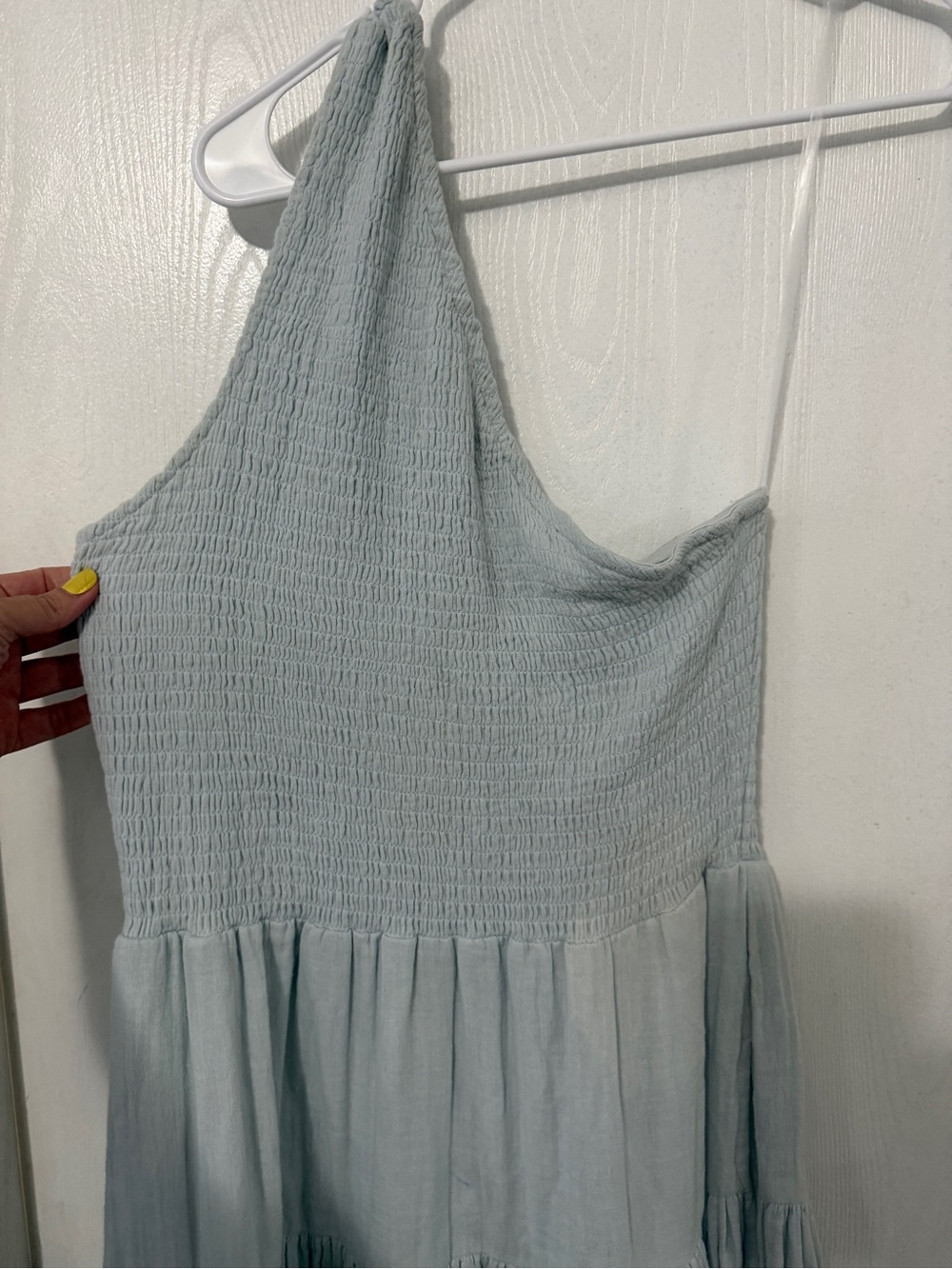 Elan Pale Blue One-Shoulder Tiered Maxi Dress size L. NWT - Picture 2 of 4